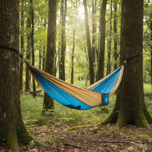 Hammock Portable Single Camping Hammock, Support 330Lbs, Blue/Yellow